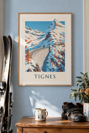 Tignes dam in winter poster : framed on the wall