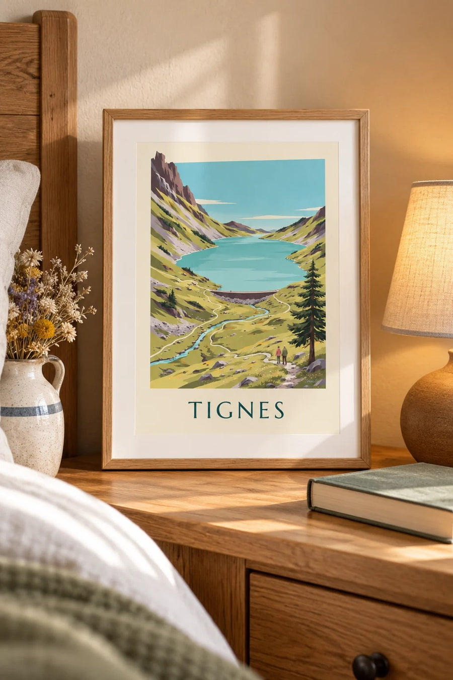 Affiche Tignes, lac turquoise de la Sassière : petit format A4 encadré