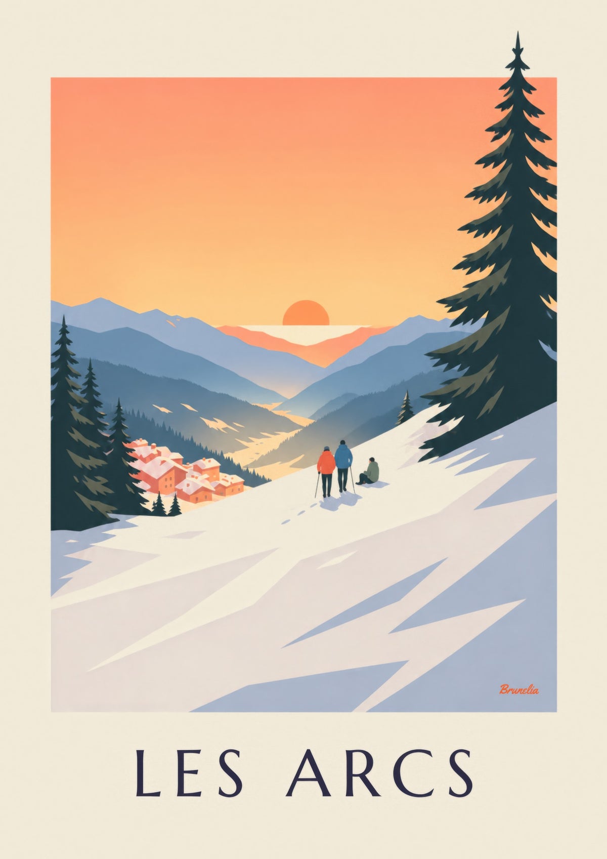 Les Arcs sunset over Arc 1800 poster