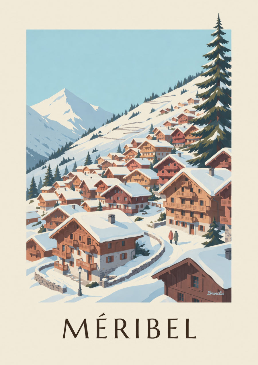 Méribel snow-covered chalets poster