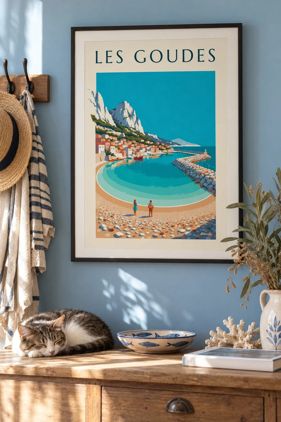 Affiche port des Goudes à Marseille, crique et digue : encadrée au mur