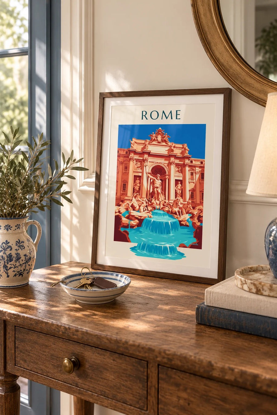 Trevi Fountain and Neptune statue in Rome poster: small A4 size, framed