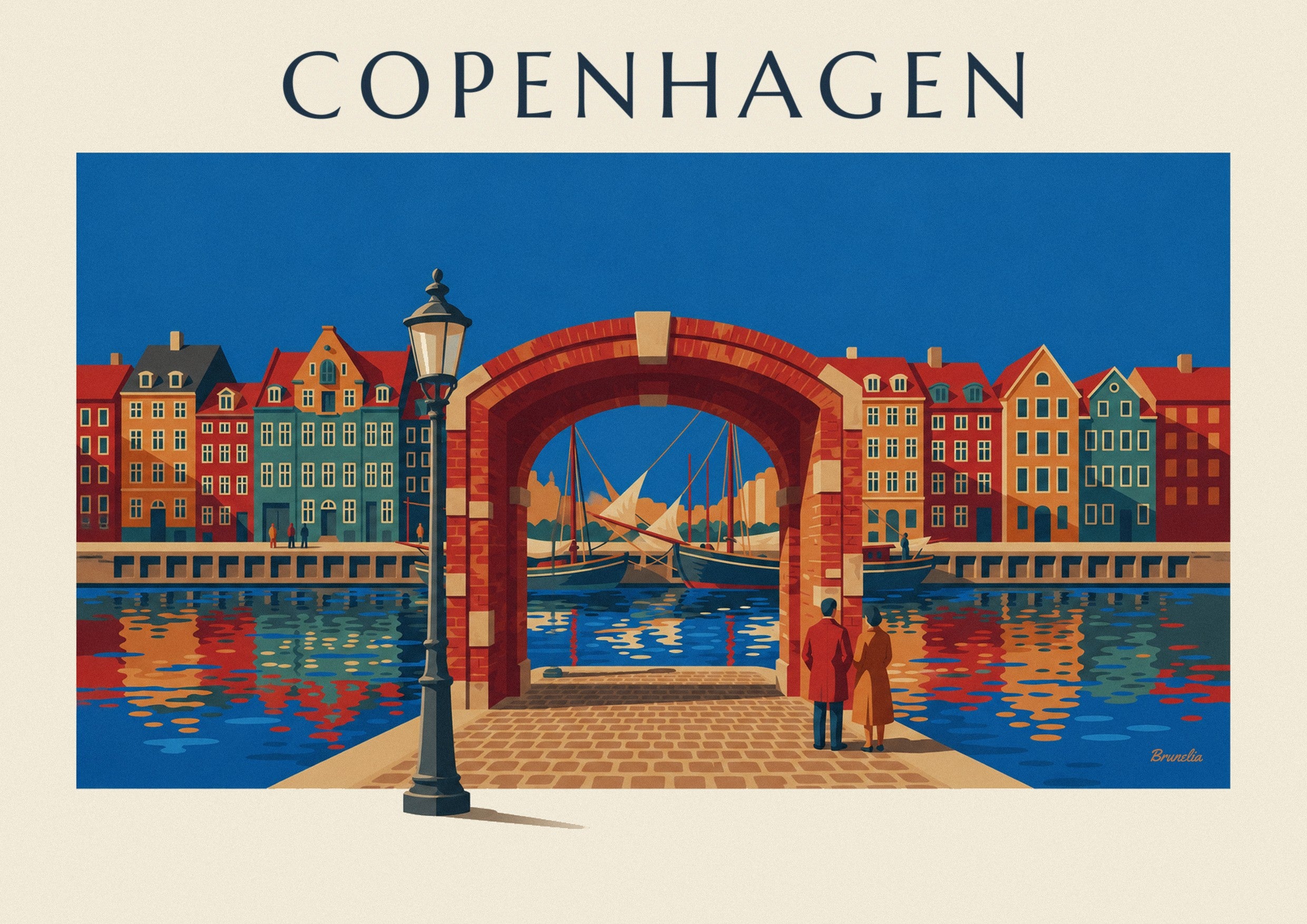 Copenhagen Nyhavn colorful houses and old sailboats poster: close-up detail