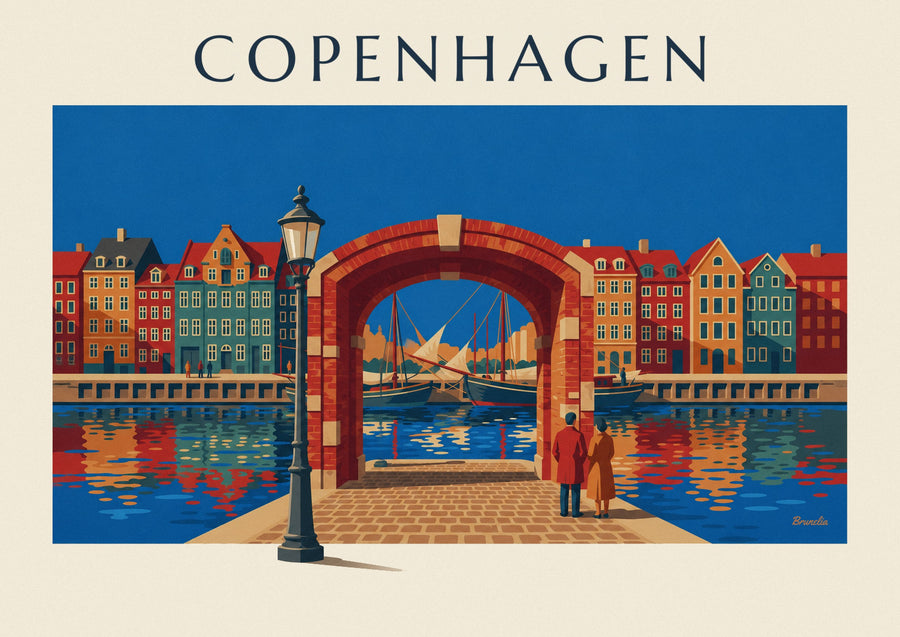 Copenhagen Nyhavn colorful houses and old sailboats poster