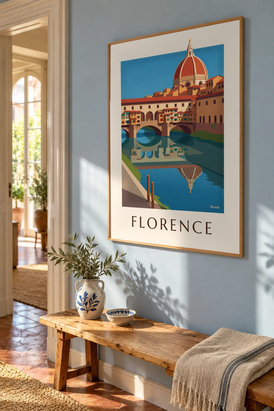 Ponte Vecchio and the Arno in Florence poster: framed on the wall