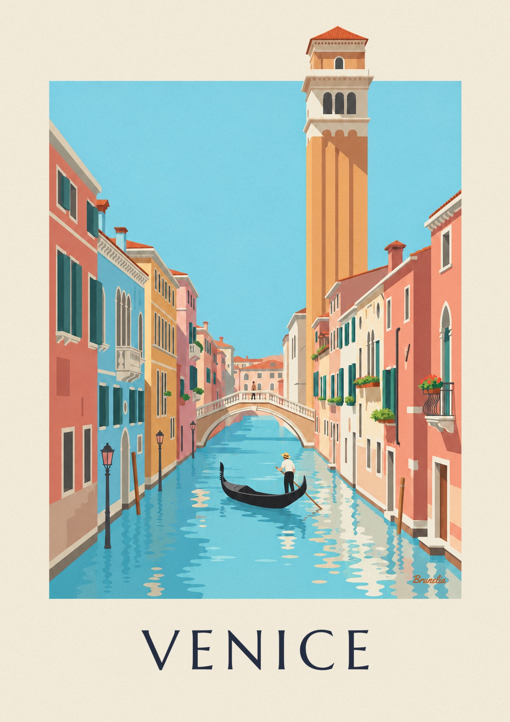Gondolier on a Venice canal poster: close-up detail