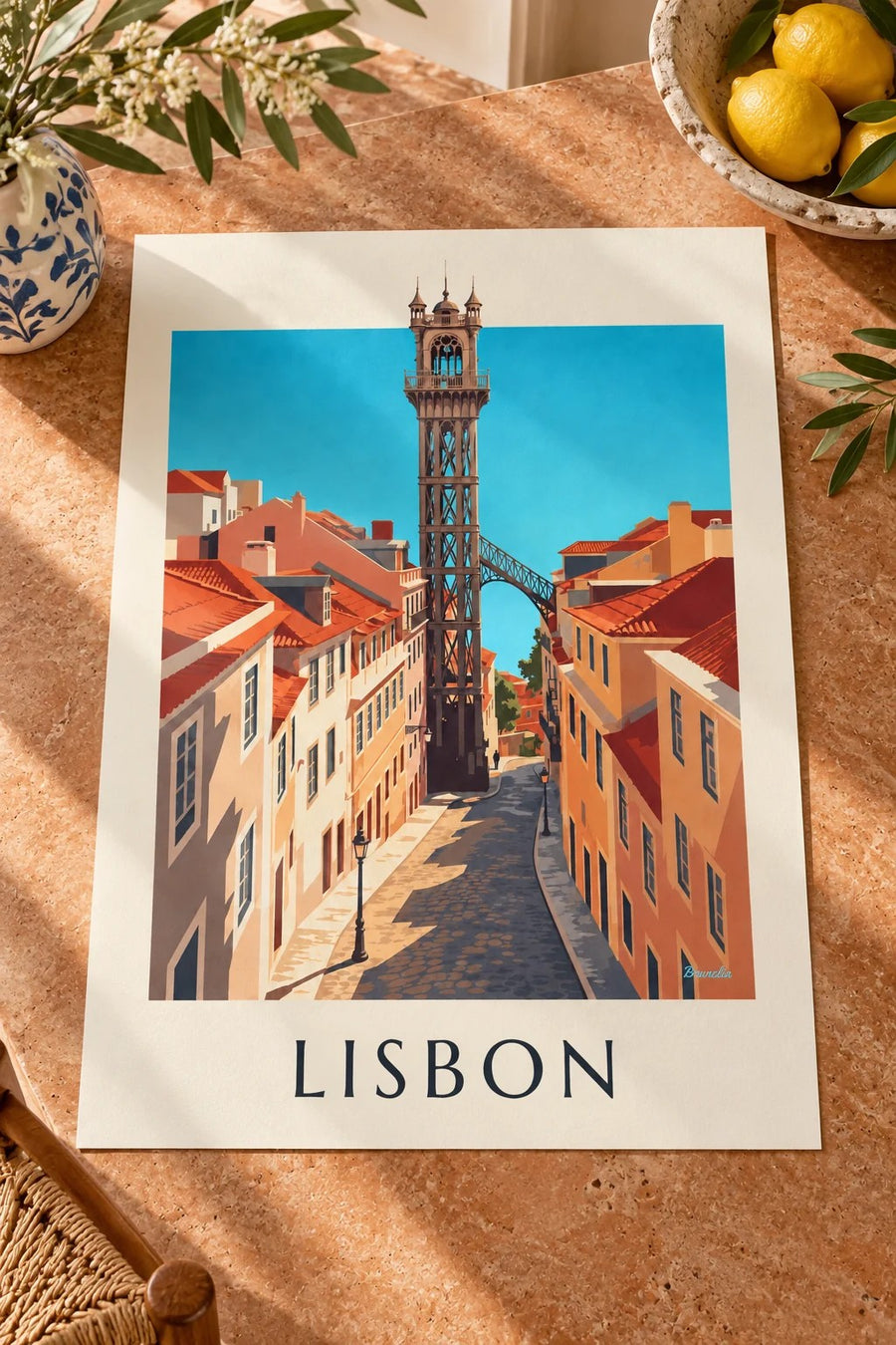 Santa Justa Lift in Lisbon poster: placed on a table