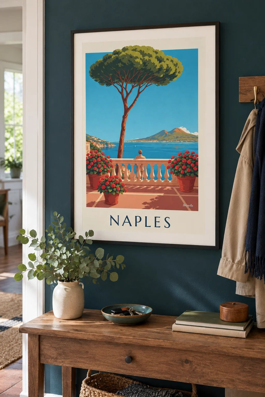 Bay of Naples and Vesuvius from a terrace poster: framed on the wall