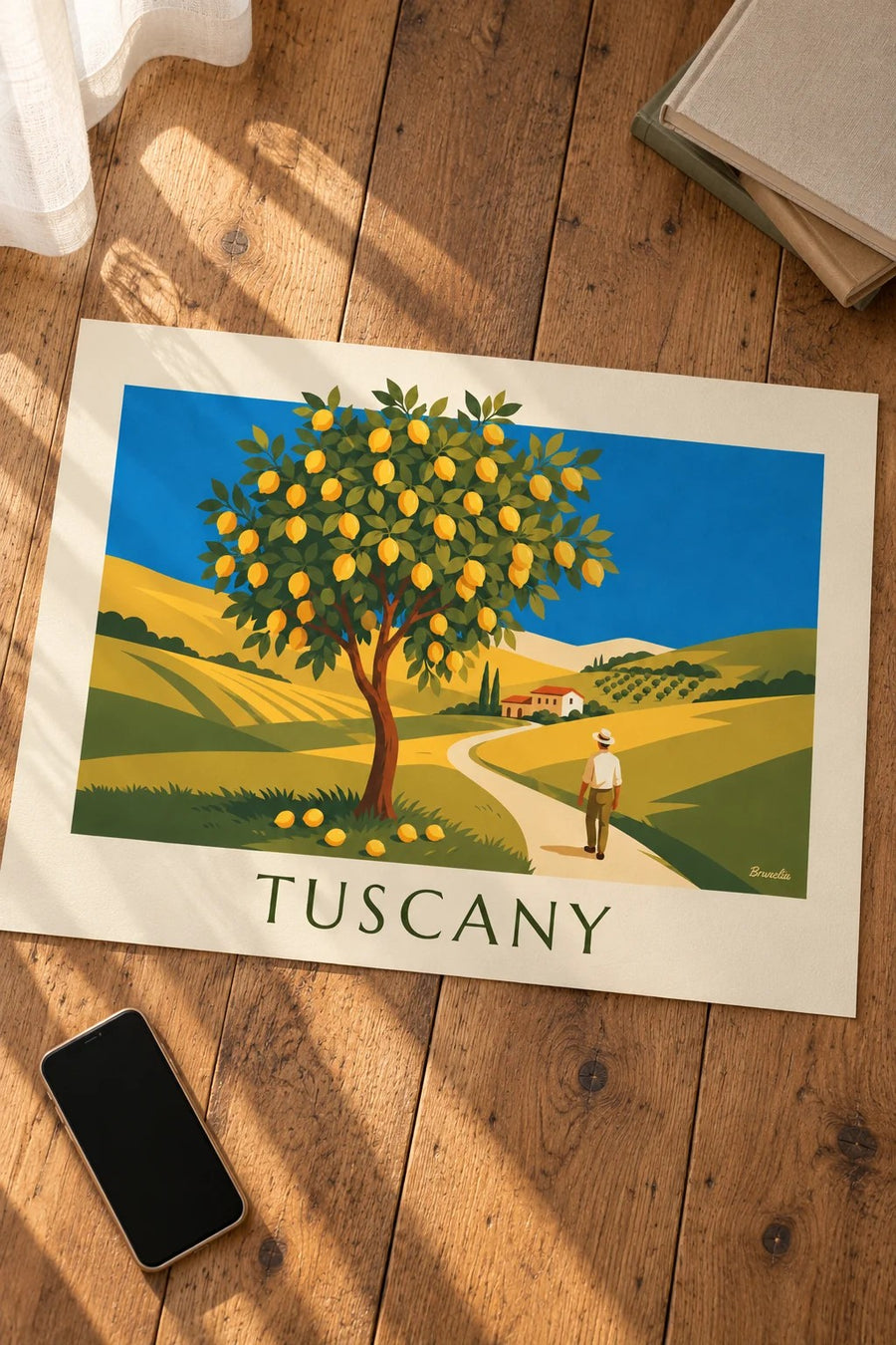 Sunlit Tuscan garden lemon tree poster: resting on a table