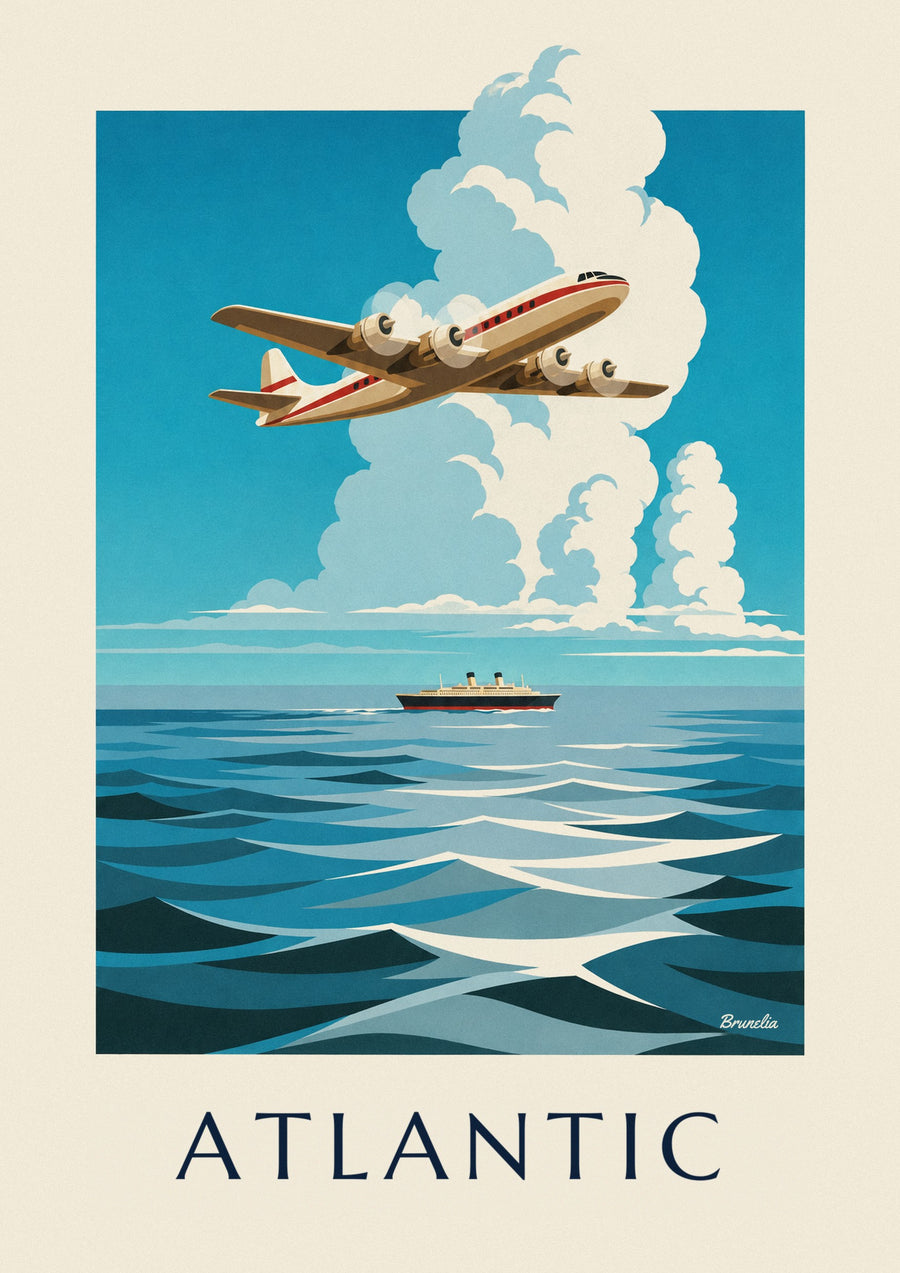 4-engine airliner over the Atlantic poster