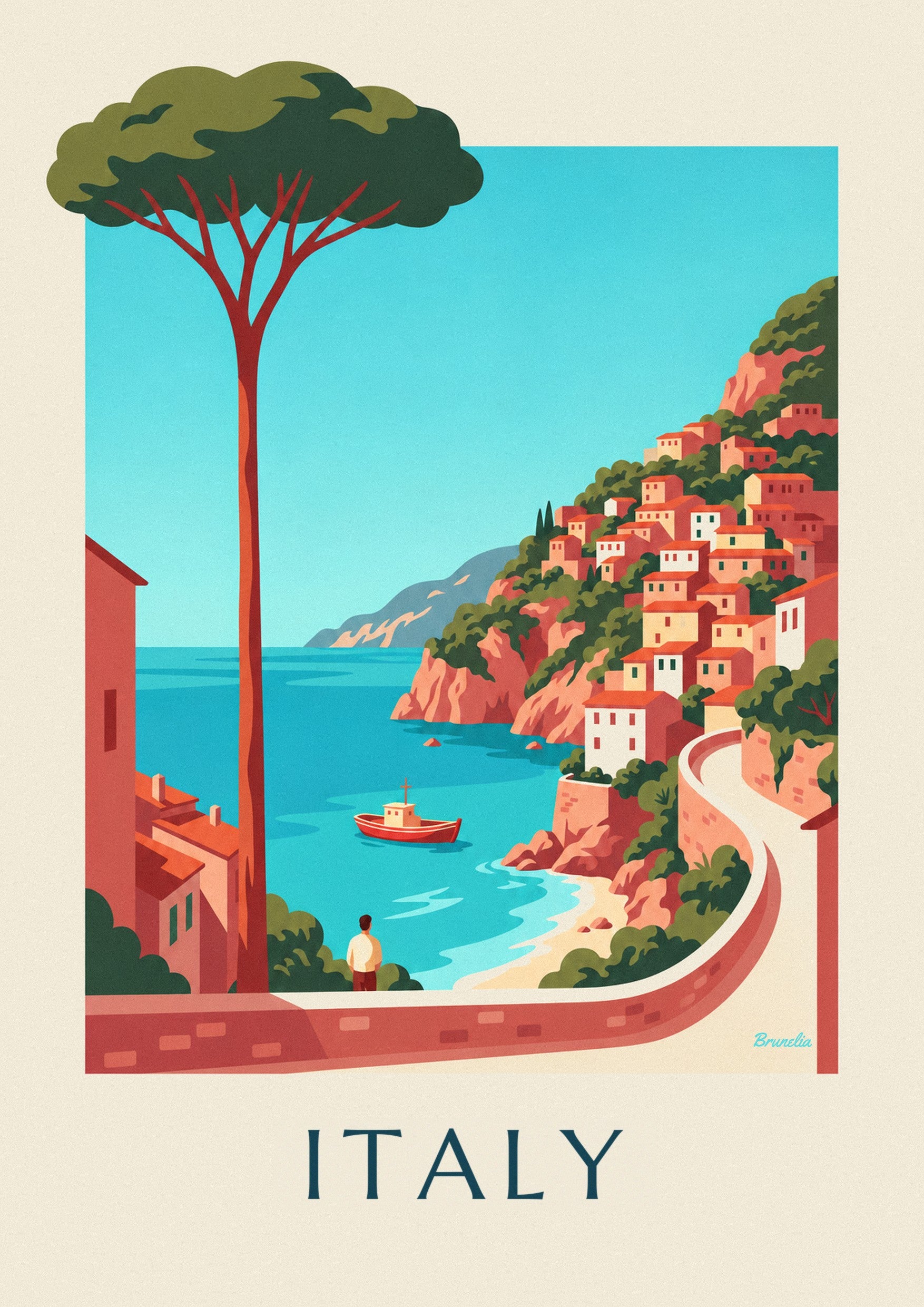 Pastel cliffside villages on the Italian coast poster: close-up detail