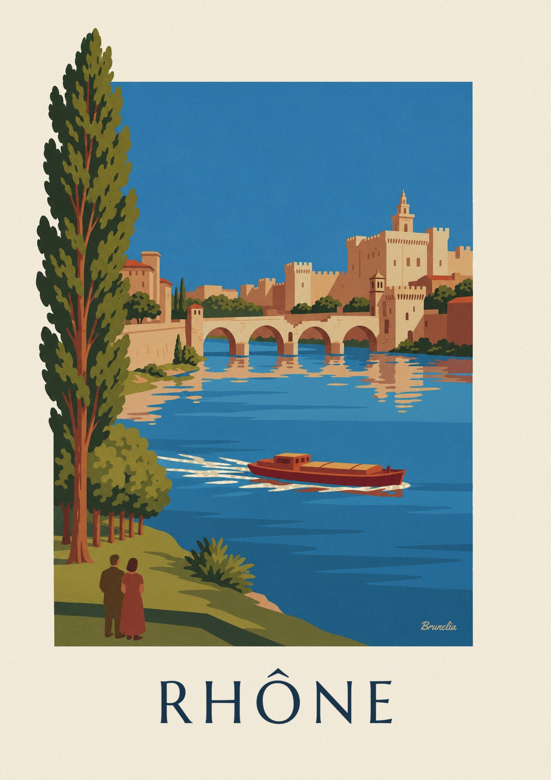 Barge on the Rhône by the Avignon bridge poster: close-up detail