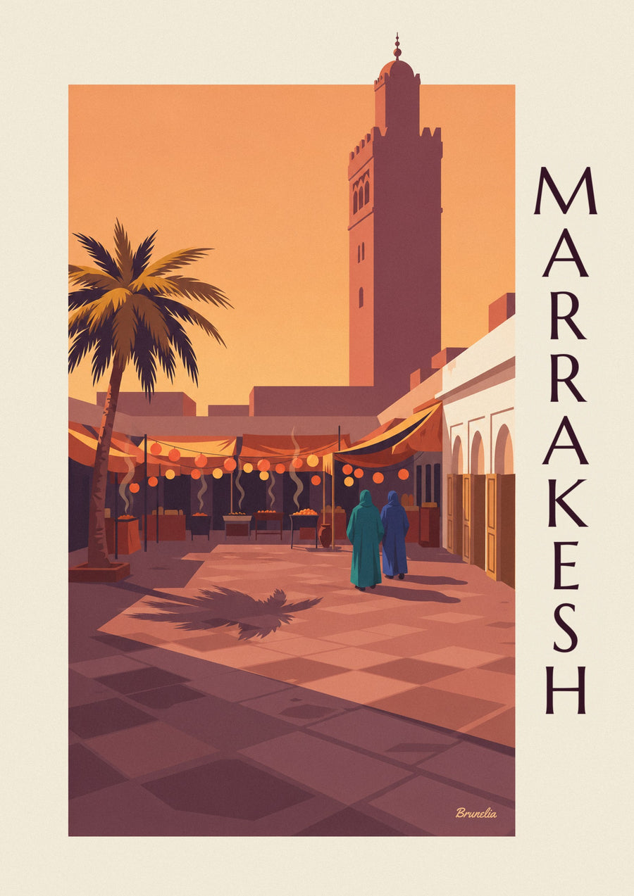Jemaa el-Fna square in Marrakech at dusk poster