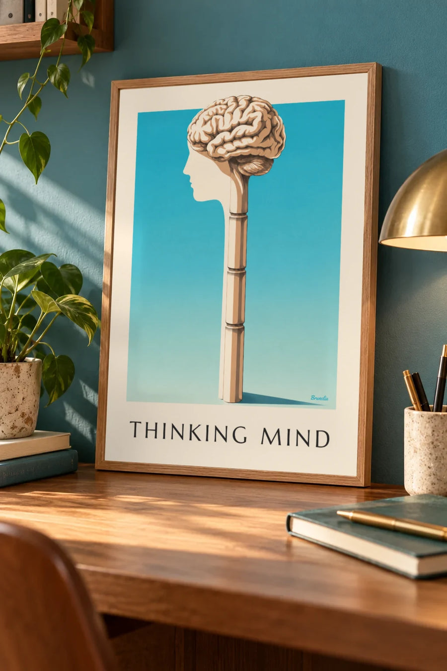 Affiche planche anatomique du cerveau humain de profil : petit format A4 encadré