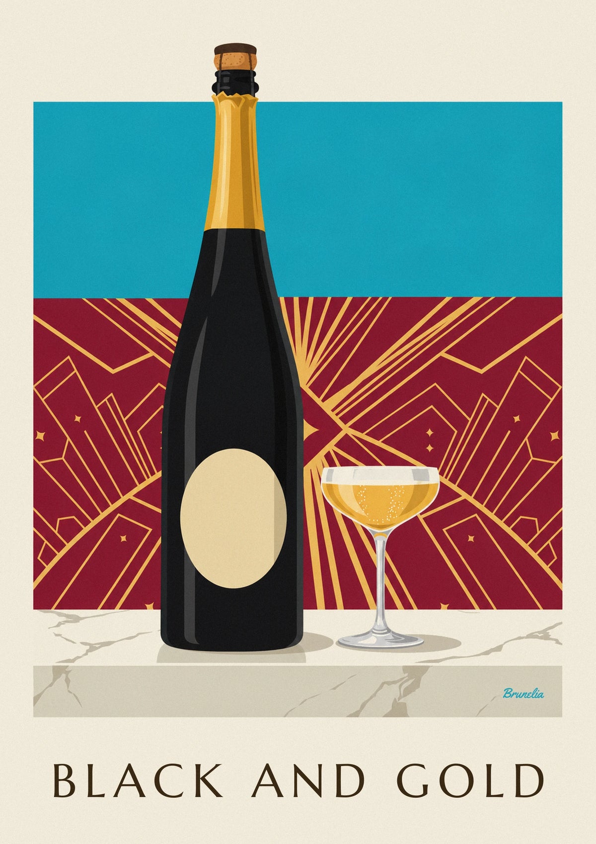 Black and gold brut champagne bottle poster
