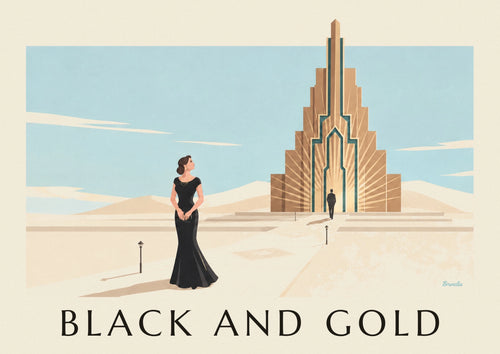 Poster of a glamorous woman in a black dress and gold jewelry: the full poster