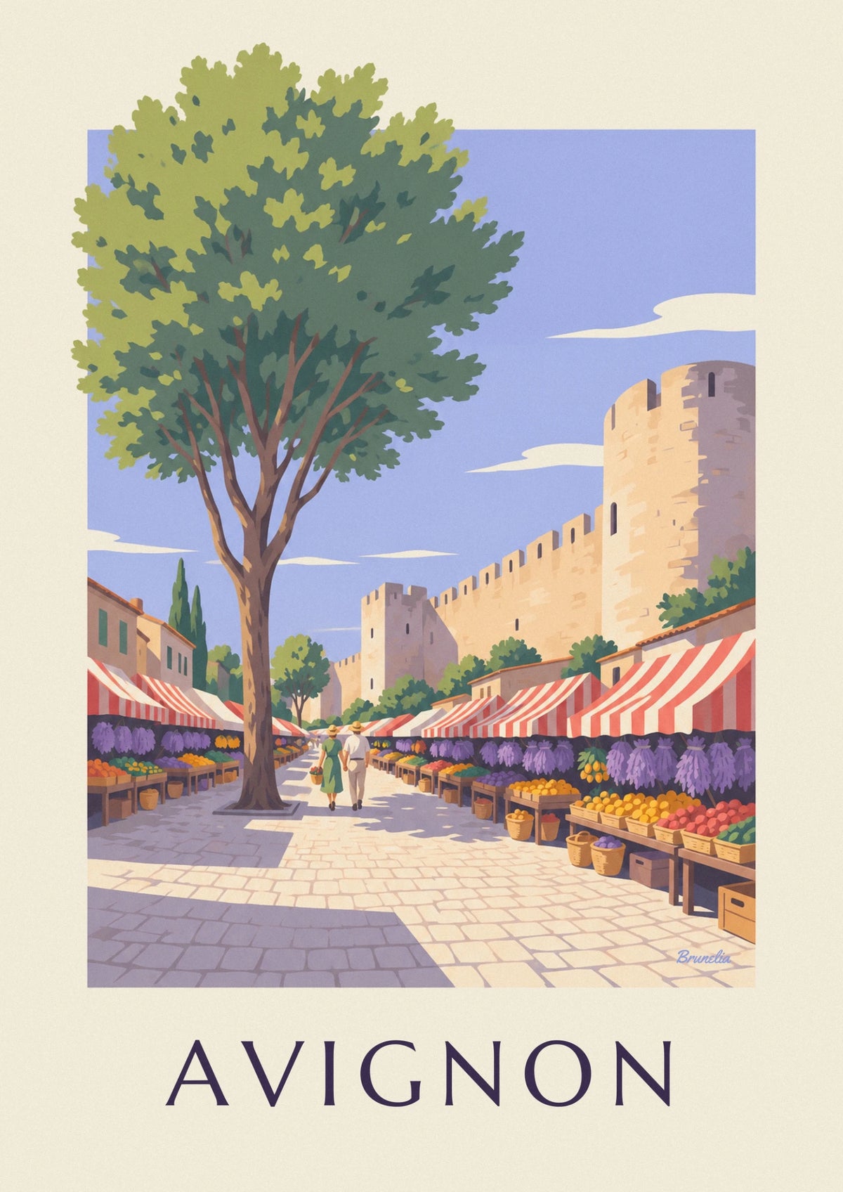 Avignon Provençal market and lavender poster