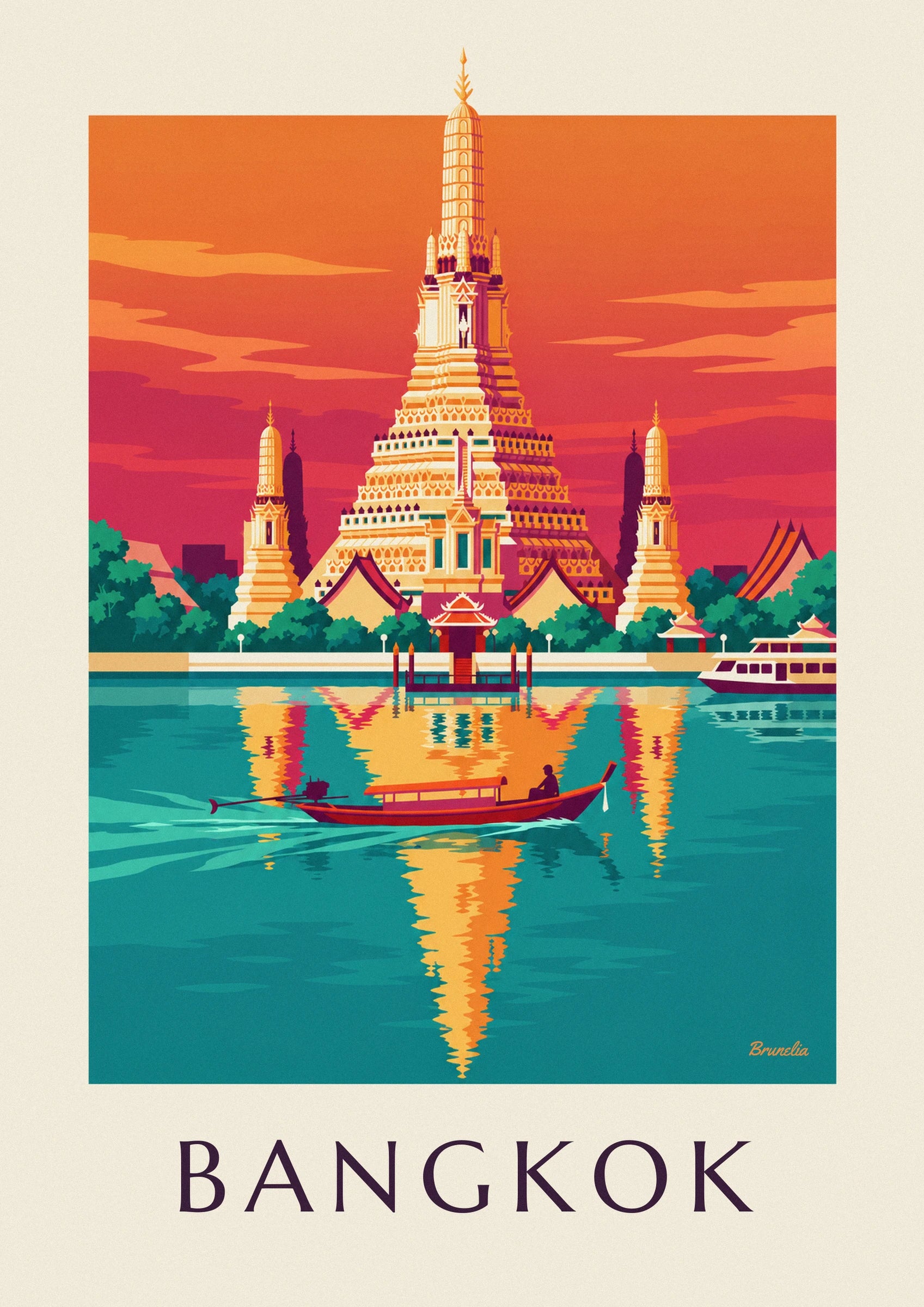Bangkok Wat Arun riverside temple poster: close-up detail