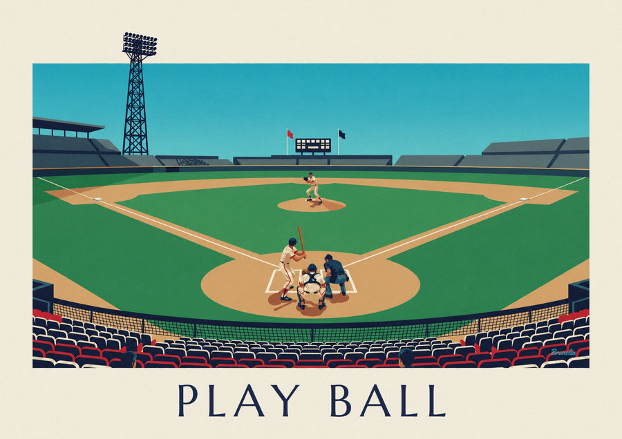 Affiche match de baseball vu des tribunes un après-midi