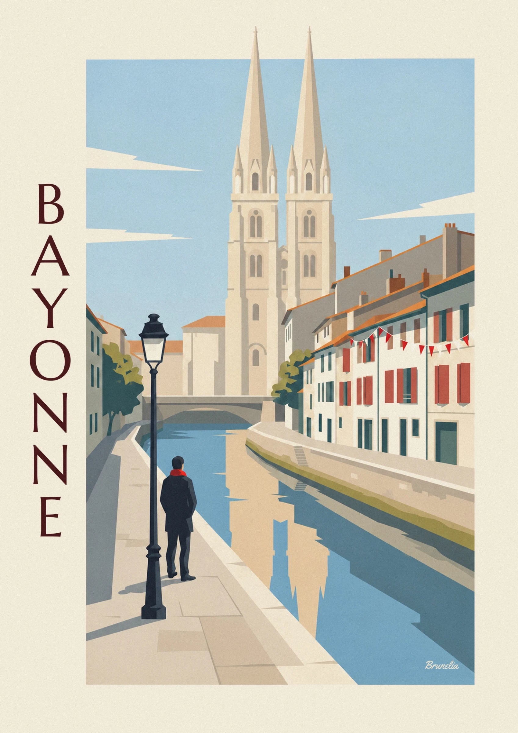 Les 2 flèches élancées de la cathédrale de Bayonne au-dessus des toits orangés