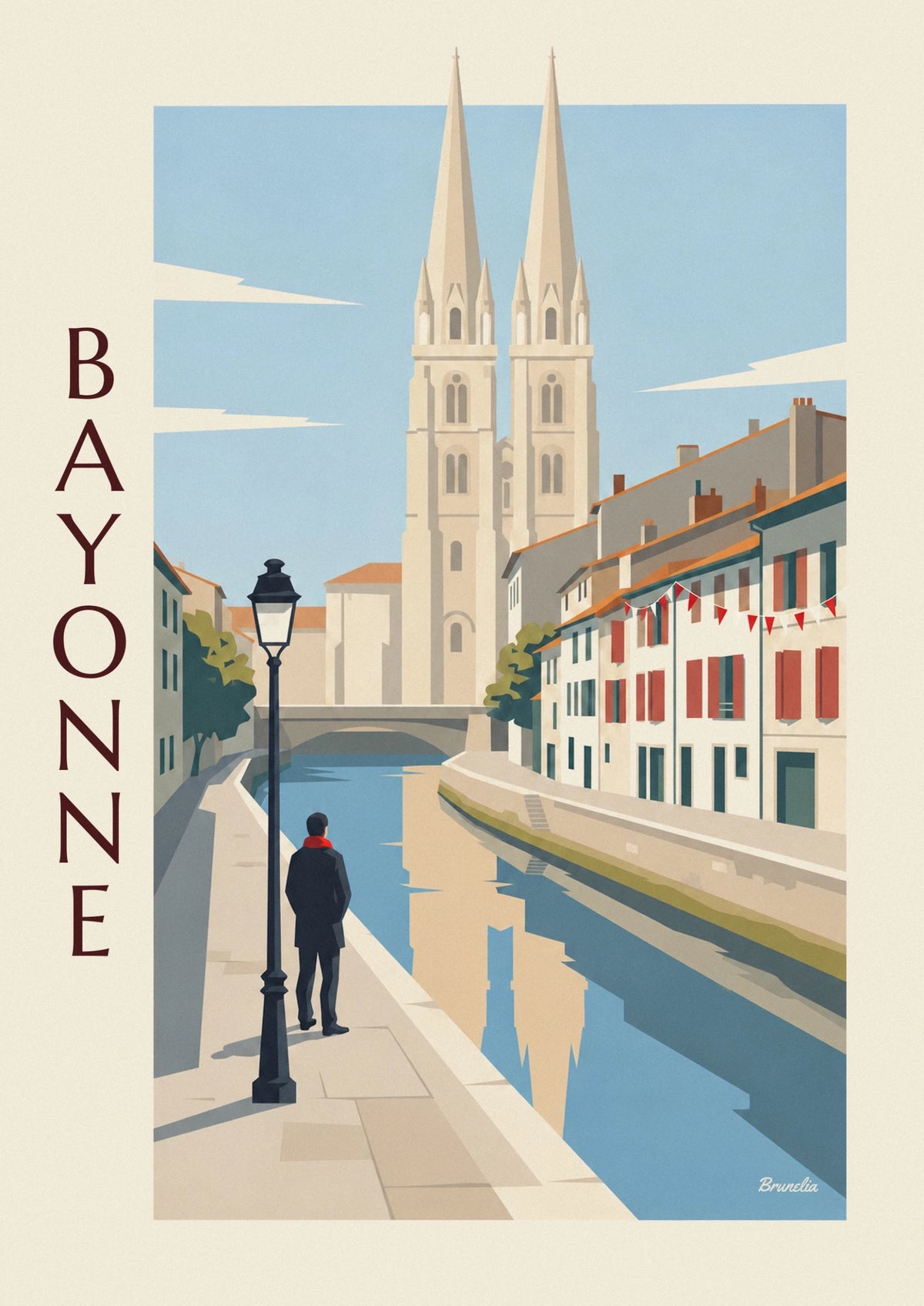 Affiche maisons basques et quais de la Nive à Bayonne