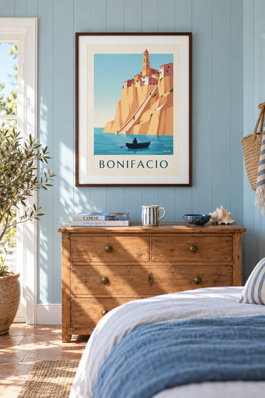 Poster of the King of Aragon’s Staircase in the cliff of Bonifacio: framed on the wall