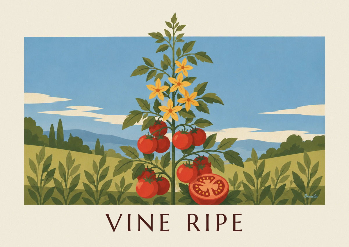 Ripe tomato plant botanical plate poster