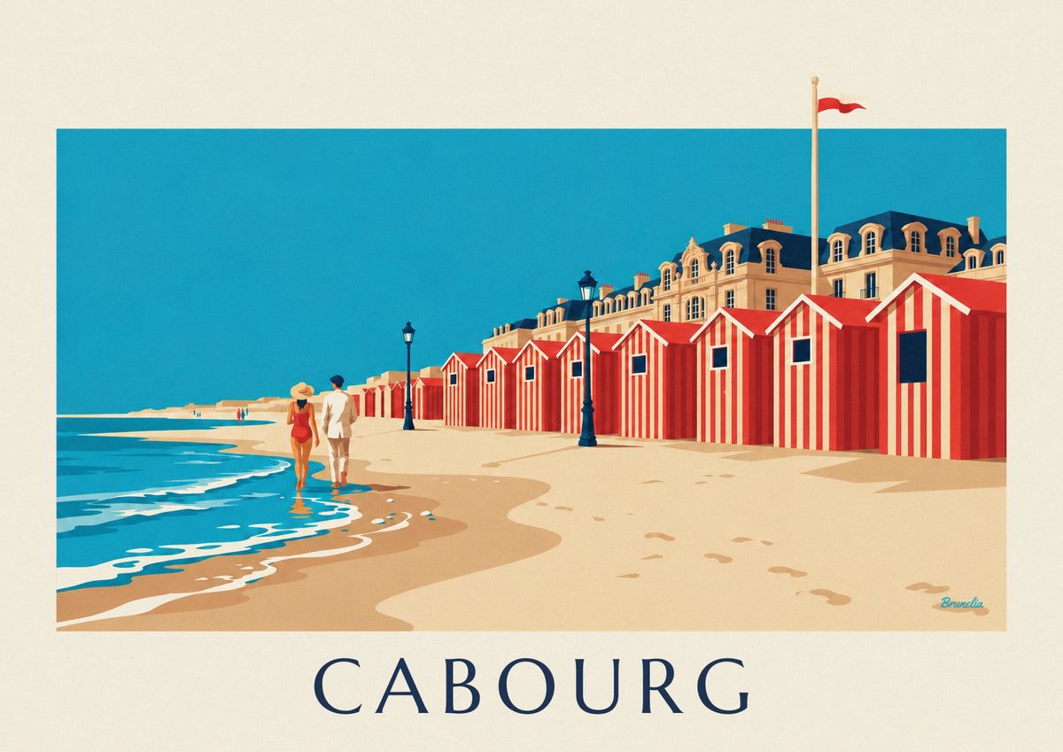 Affiche cabines de plage et Grand Hôtel de Cabourg