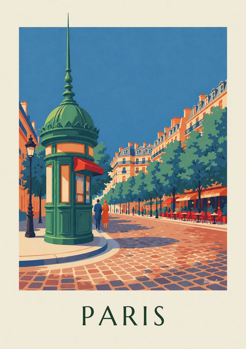 Poster of a newspaper kiosk on a Parisian boulevard: the full poster