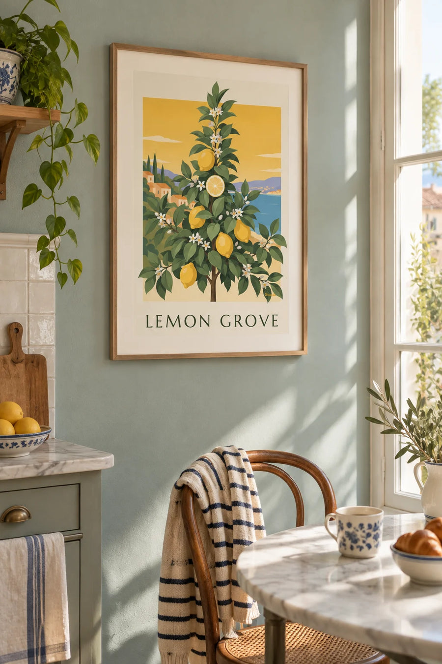 Affiche planche botanique du citronnier en fleurs et en fruits : encadrée au mur