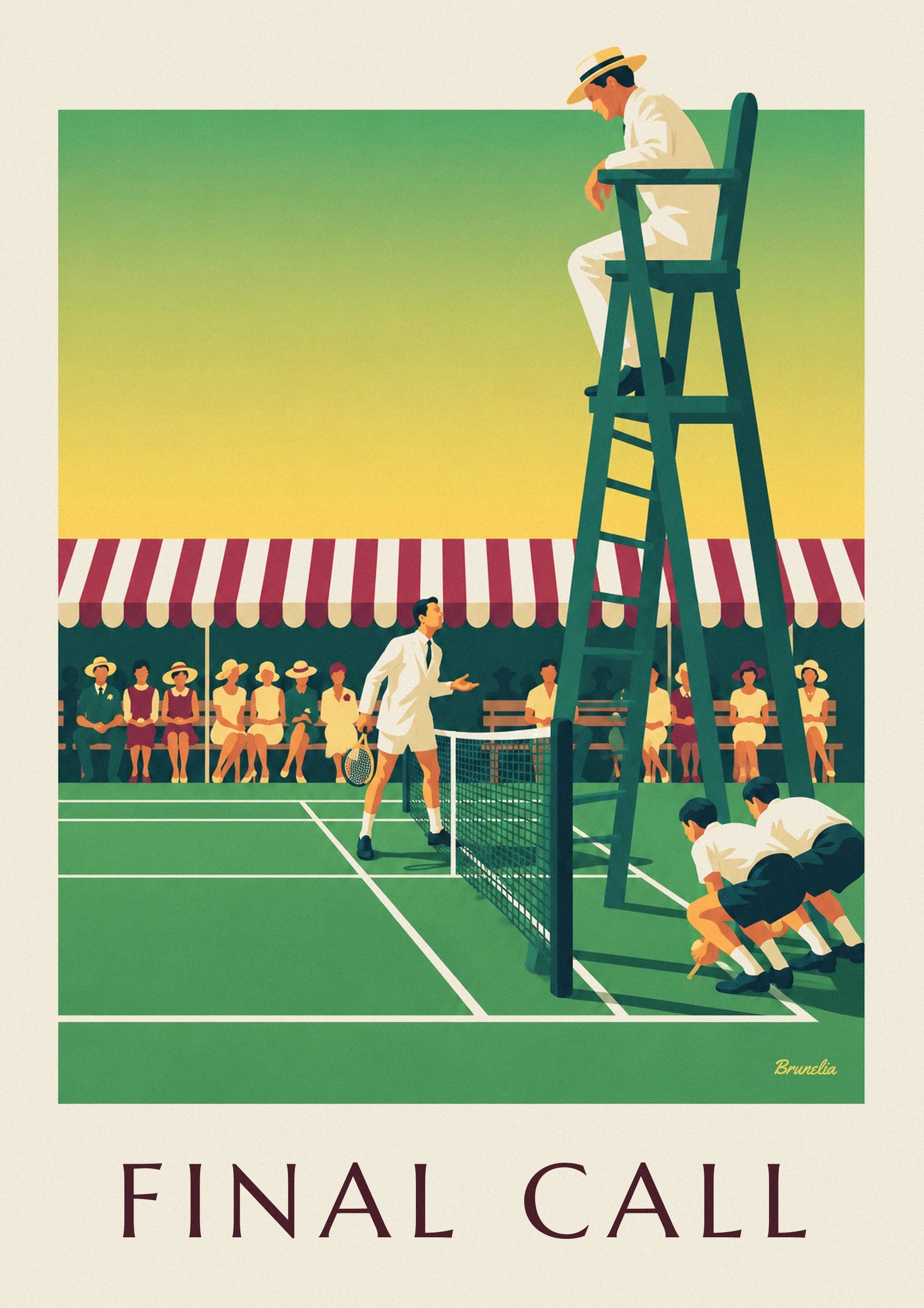 Chair umpire at a grass tennis court poster: close-up detail