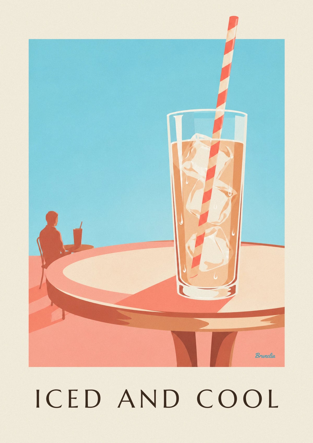 Affiche café glacé dans un grand verre en terrasse