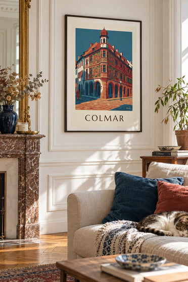 Colmar Maison Pfister and carved wooden gallery poster : framed on the wall