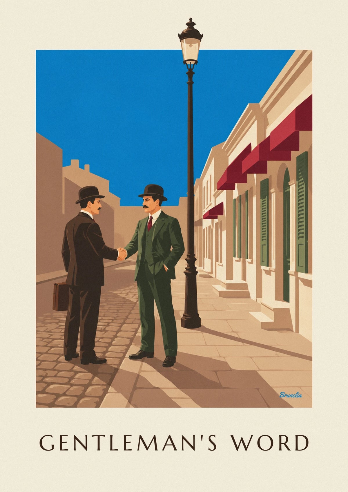 2 gentlemen in bowler hats shaking hands poster