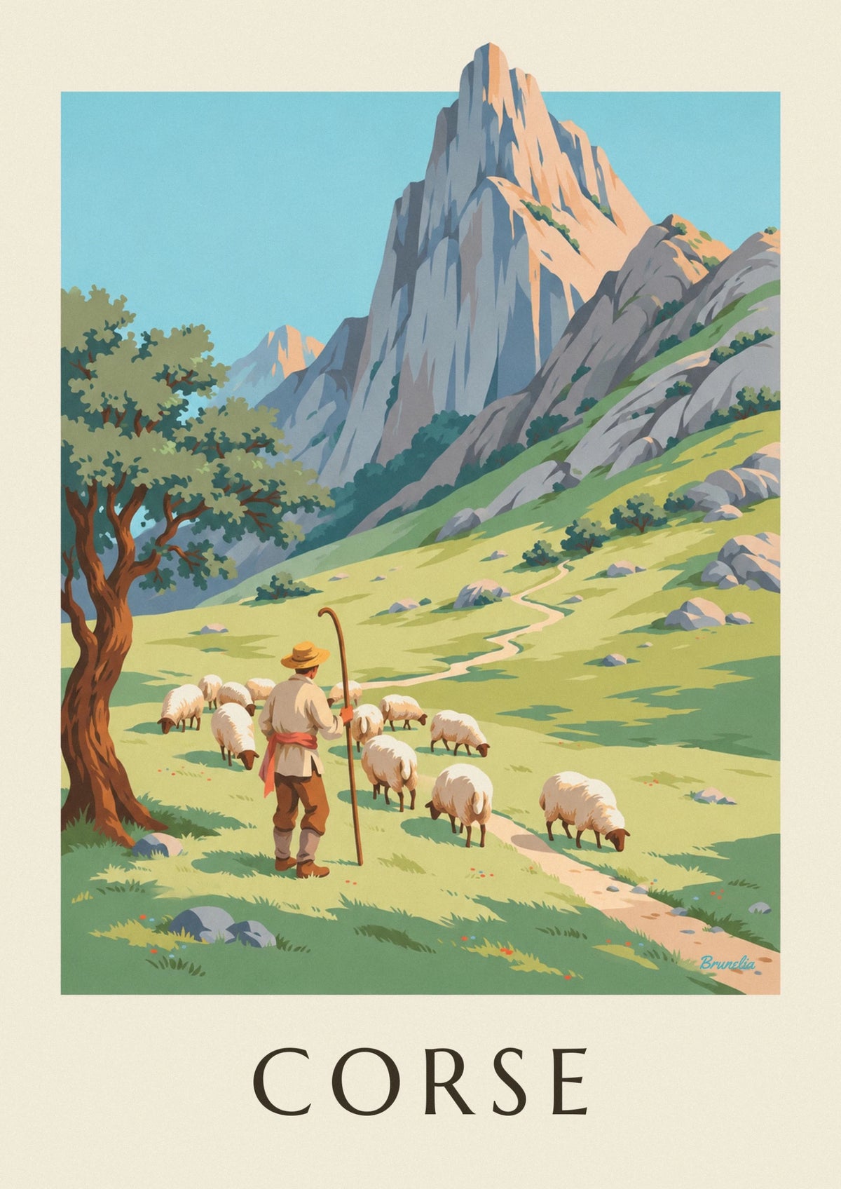 Affiche berger et ses moutons dans les montagnes corses