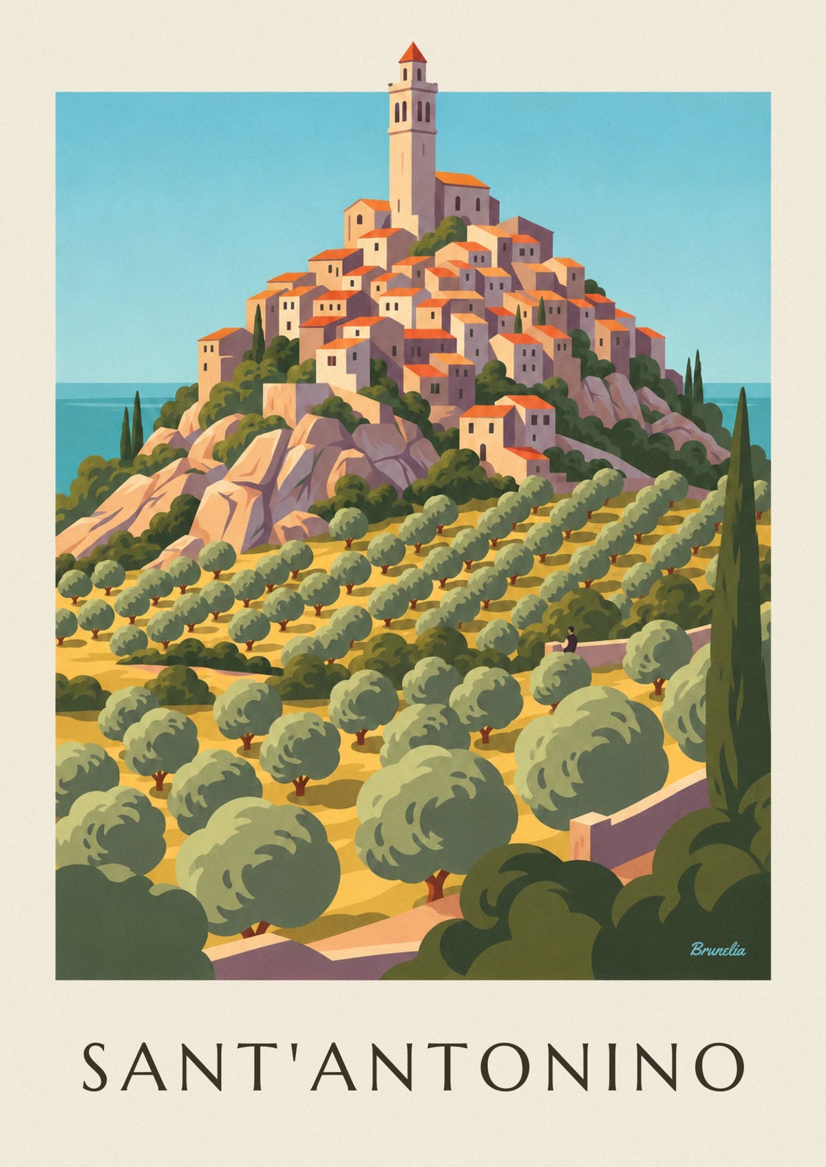Affiche village perché de Sant'Antonino en Balagne, Corse