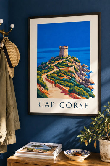 Affiche tour génoise sur la côte du cap Corse : encadrée au mur
