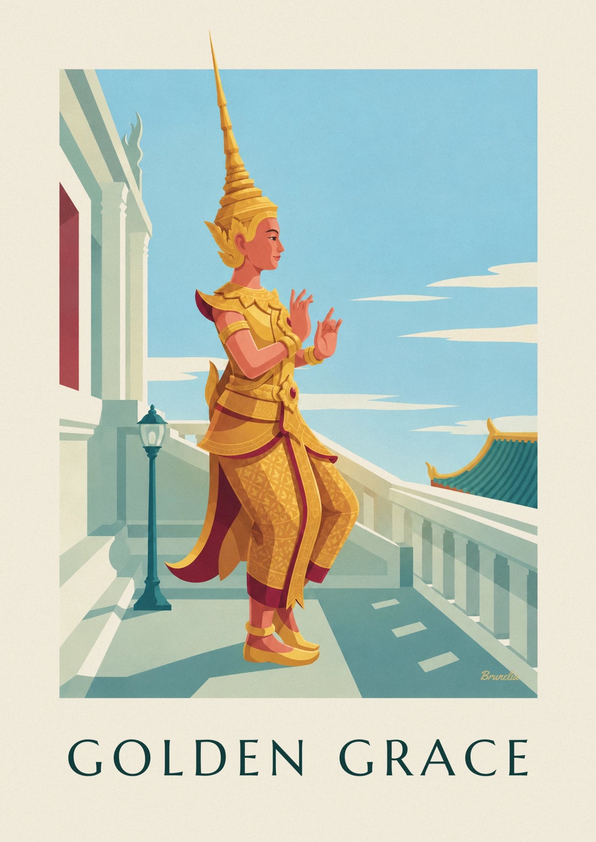 Affiche danseuse thaïlandaise en costume brodé d'or