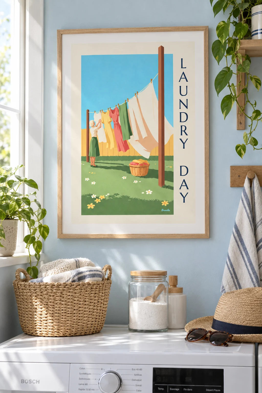 Laundry room: Laundry day white linens drying in the sun poster on the wall