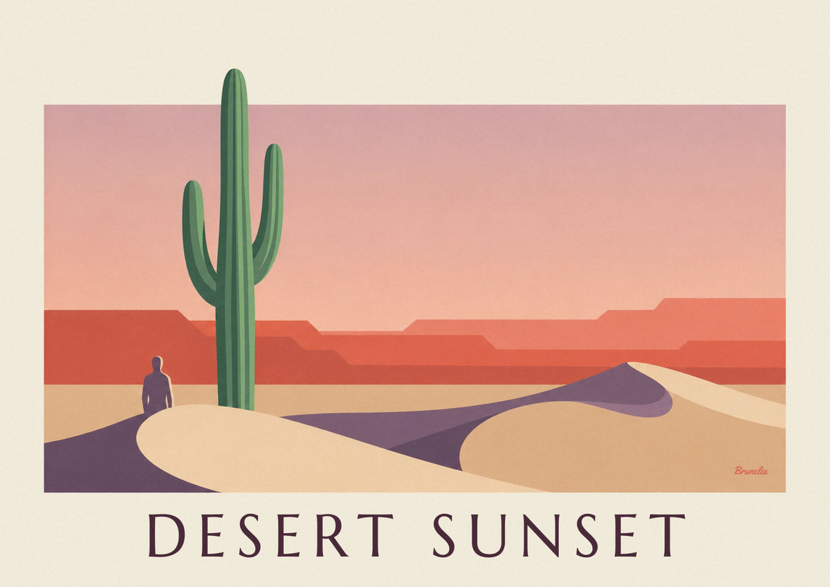 Affiche cactus saguaro dans le désert au coucher du soleil