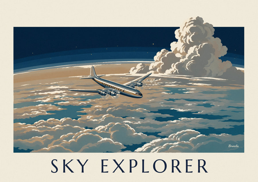 Airliner above a sea of clouds poster