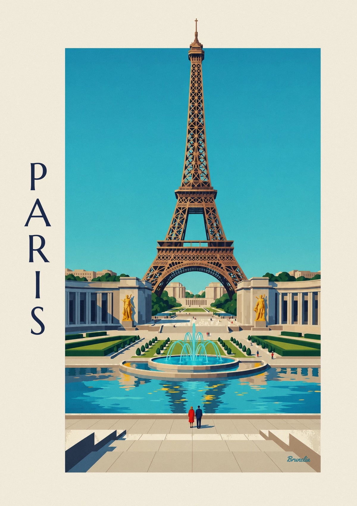 Affiche palais de Chaillot et fontaines du Trocadéro à Paris