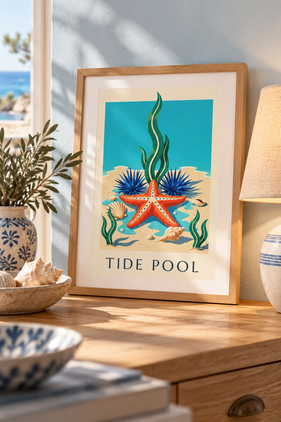 Poster of a starfish and marine life from the Cape coast: small framed A4 size