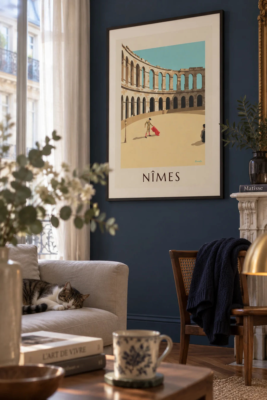 Poster of the Nîmes feria, a matador in the Roman arena: framed on the wall