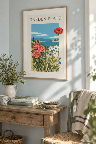 Affiche planche botanique de fleurs du jardin : encadrée au mur
