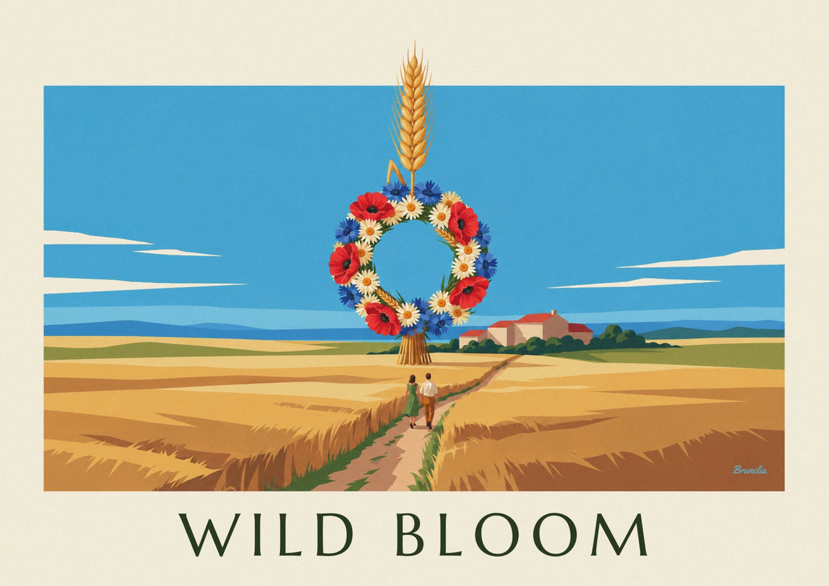 Wildflower wreath and wheat ears poster