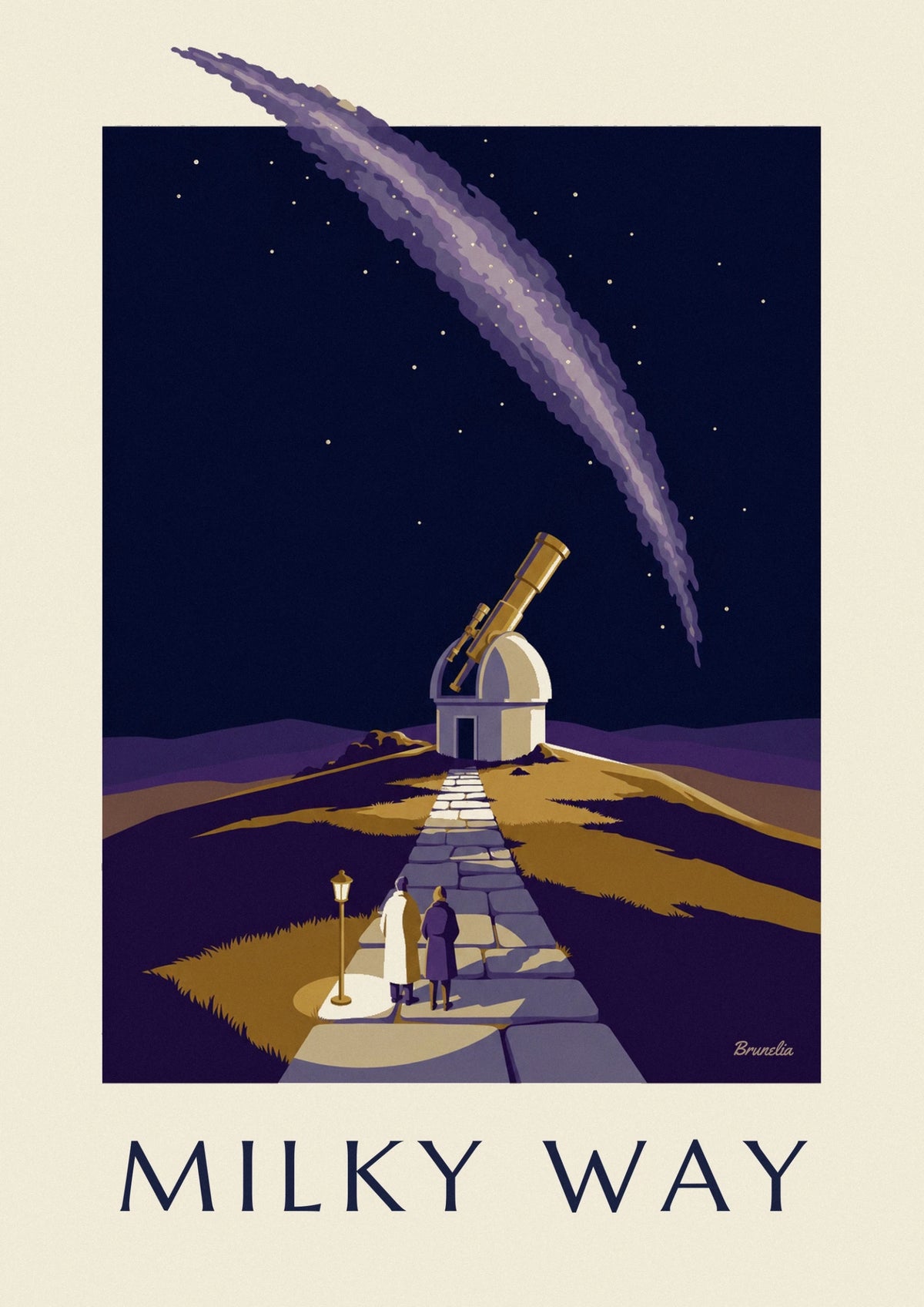 Affiche observatoire et télescope sous la Voie lactée