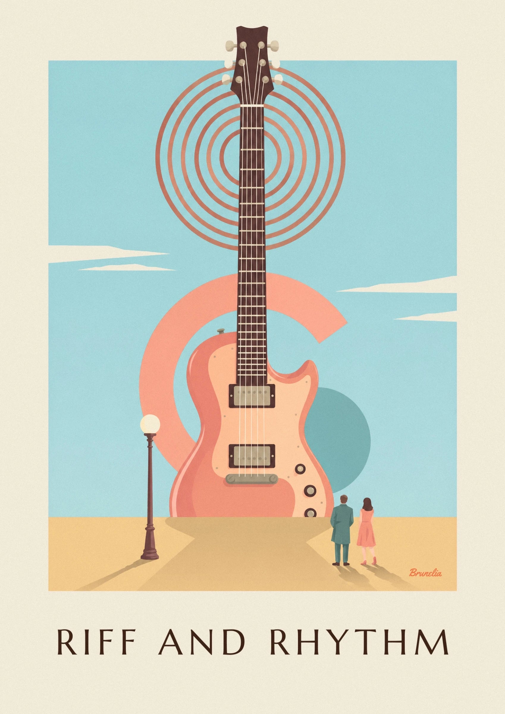 Le corps corail de la guitare électrique, ses 2 micros et sa plaque crème
