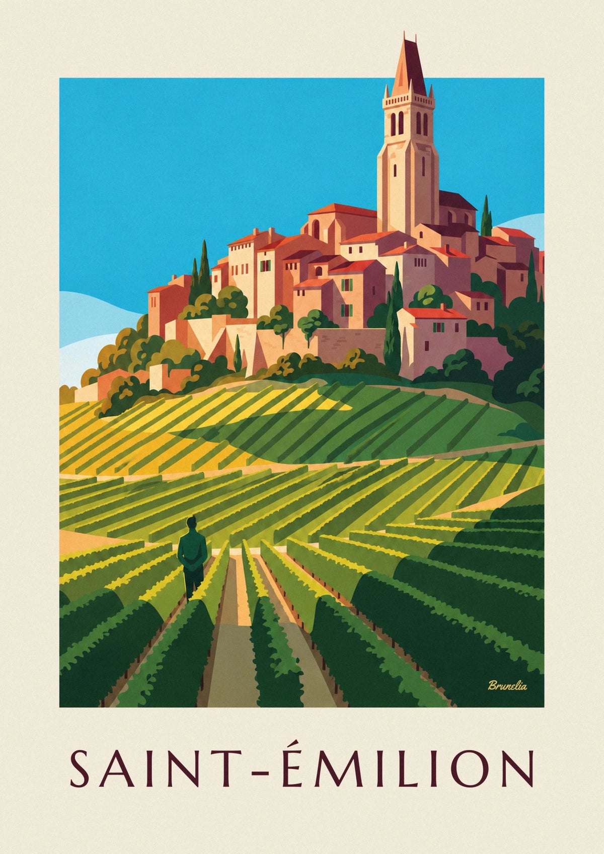 Affiche village de Saint-Émilion et ses vignes