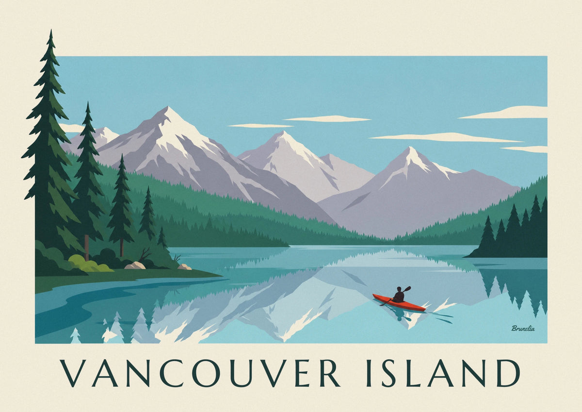 Affiche kayak sur un lac de l’île de Vancouver